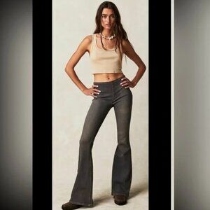 Free People Pull-On Gray Flares Jeans Stretchy Denim Size 28 Regular